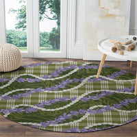 Green Hawaii Palaka Honohono Pikake Round Carpet Hawaiian Orchid Lei Polynesian Pattern - Polynesian Pride