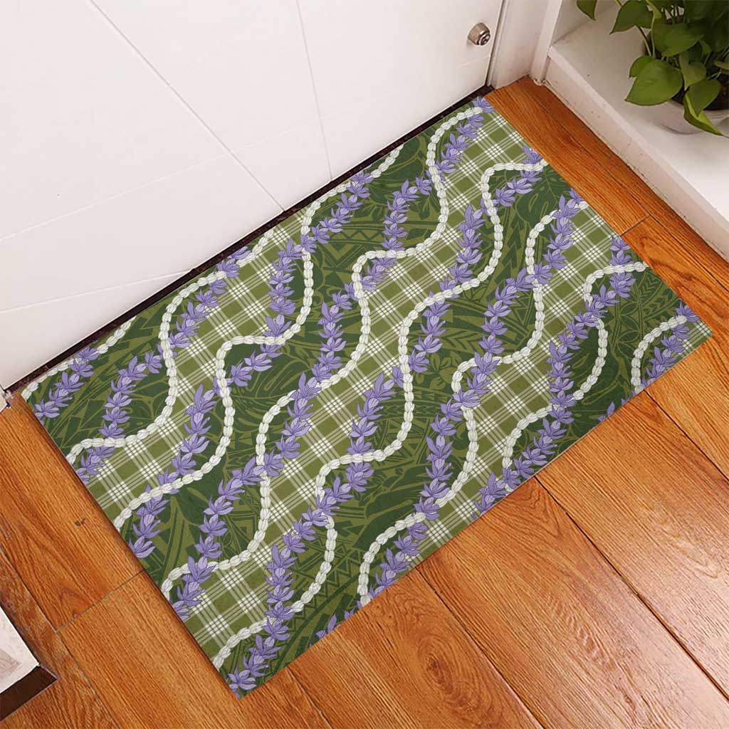 Green Hawaii Palaka Honohono Pikake Rubber Doormat Hawaiian Orchid Lei Polynesian Pattern - Polynesian Pride