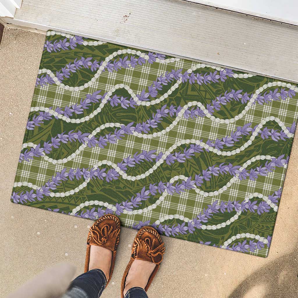 Green Hawaii Palaka Honohono Pikake Rubber Doormat Hawaiian Orchid Lei Polynesian Pattern - Polynesian Pride