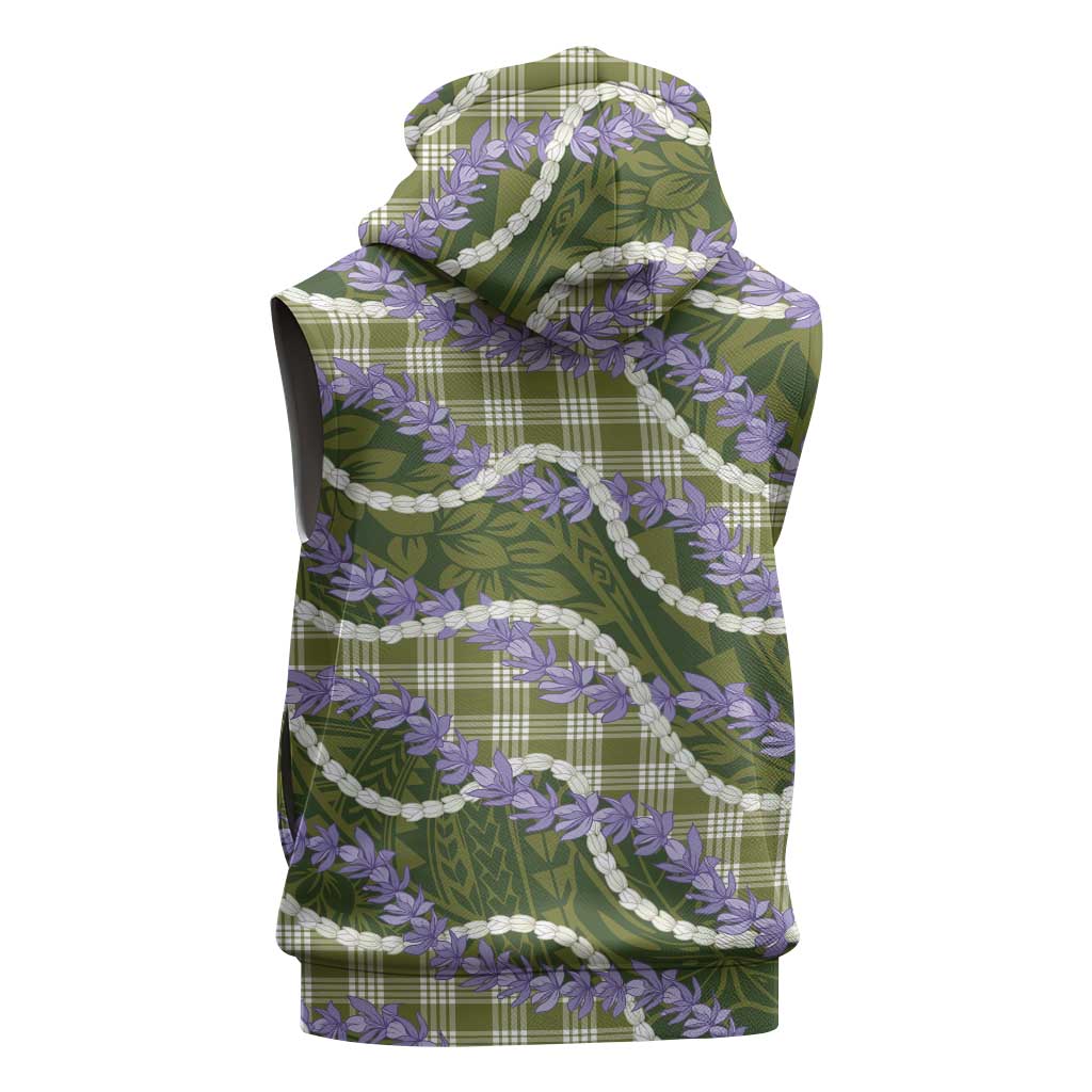 Green Hawaii Palaka Honohono Pikake Sleeveless Hoodie Hawaiian Orchid Lei Polynesian Pattern - Polynesian Pride