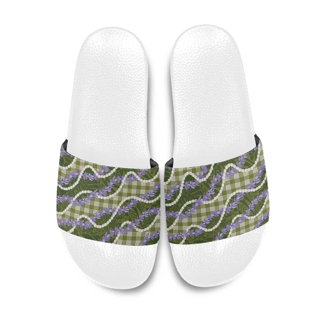 Green Hawaii Palaka Honohono Pikake Slide Sandals Hawaiian Orchid Lei Polynesian Pattern - Polynesian Pride