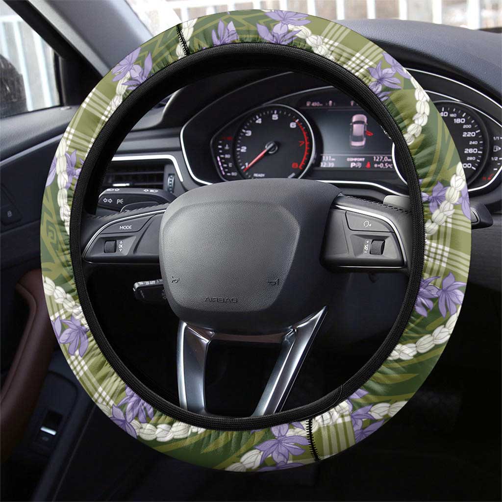 Green Hawaii Palaka Honohono Pikake Steering Wheel Cover Hawaiian Orchid Lei Polynesian Pattern - Polynesian Pride