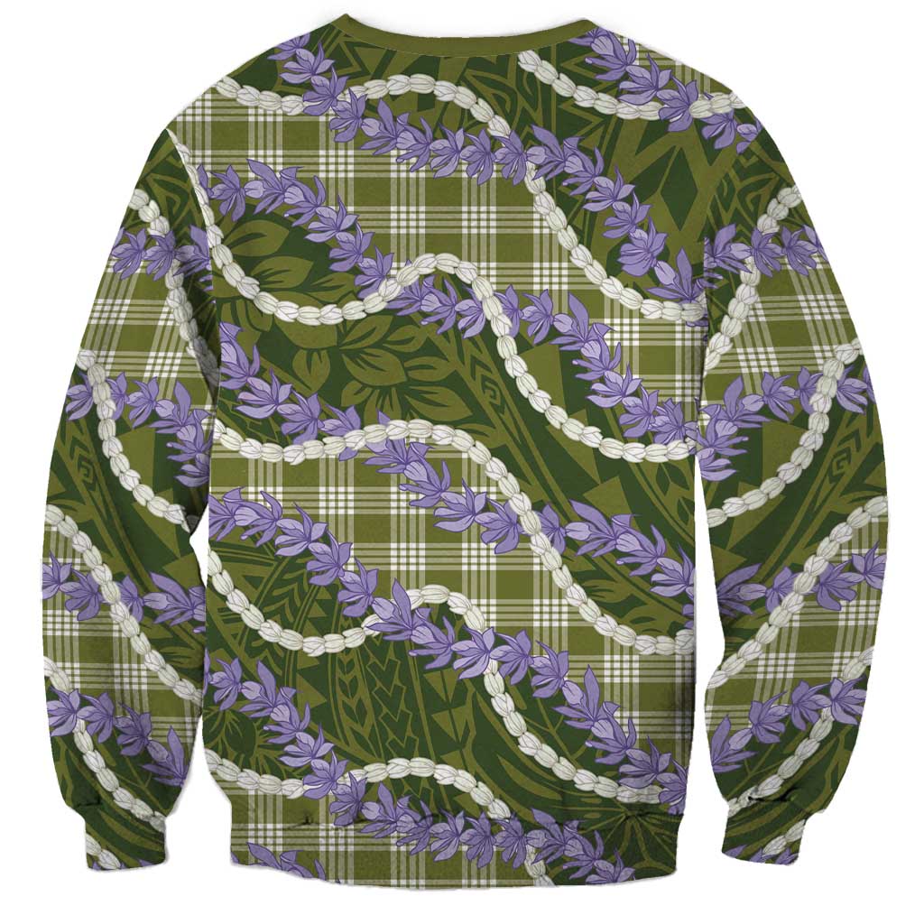 Green Hawaii Palaka Honohono Pikake Sweatshirt Hawaiian Orchid Lei Polynesian Pattern - Polynesian Pride