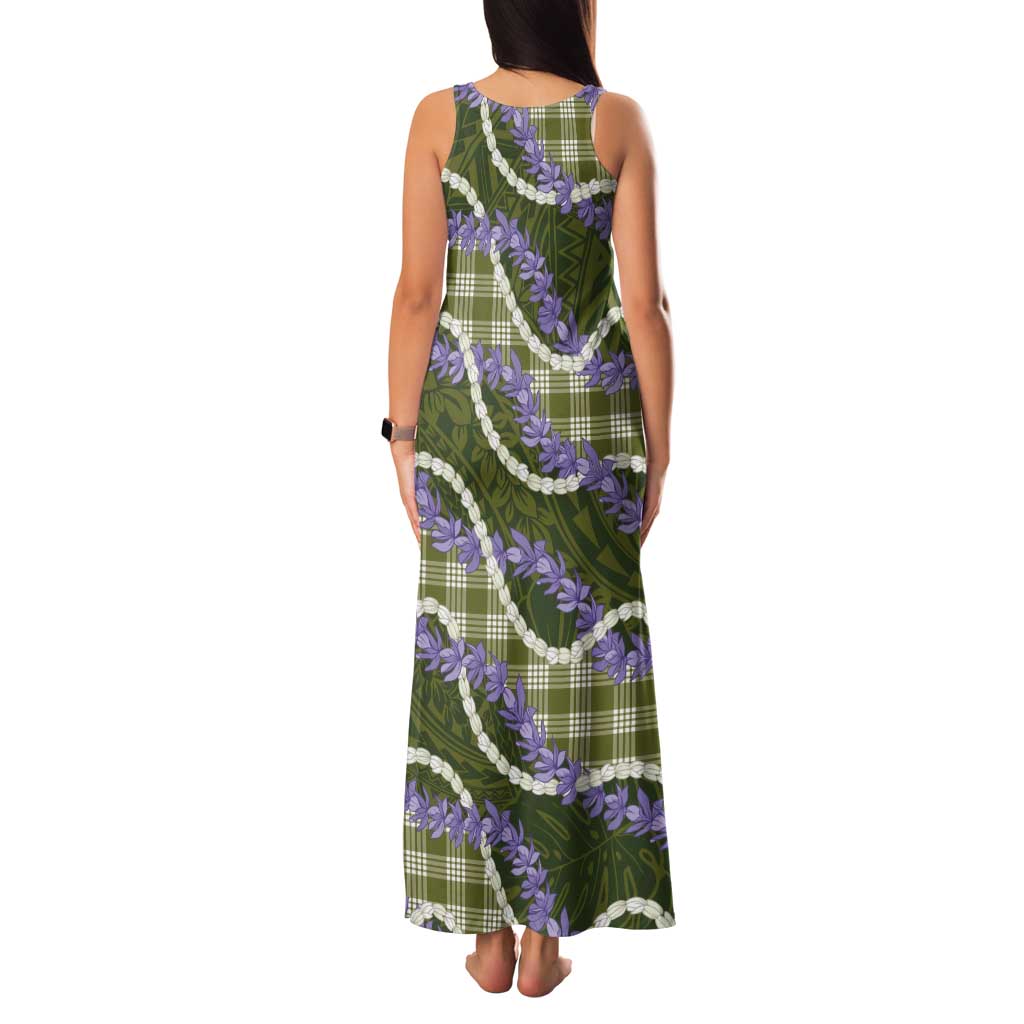 Green Hawaii Palaka Honohono Pikake Tank Maxi Dress Hawaiian Orchid Lei Polynesian Pattern - Polynesian Pride