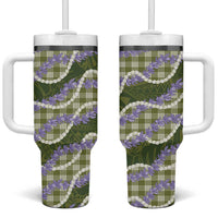 Green Hawaii Palaka Honohono Pikake Tumbler With Handle Hawaiian Orchid Lei Polynesian Pattern - Polynesian Pride