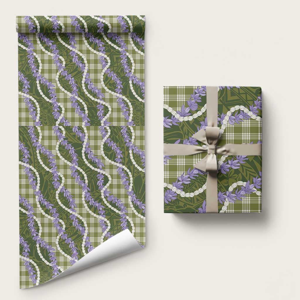 Green Hawaii Palaka Honohono Pikake Wrapping Paper Hawaiian Orchid Lei Polynesian Pattern - Polynesian Pride