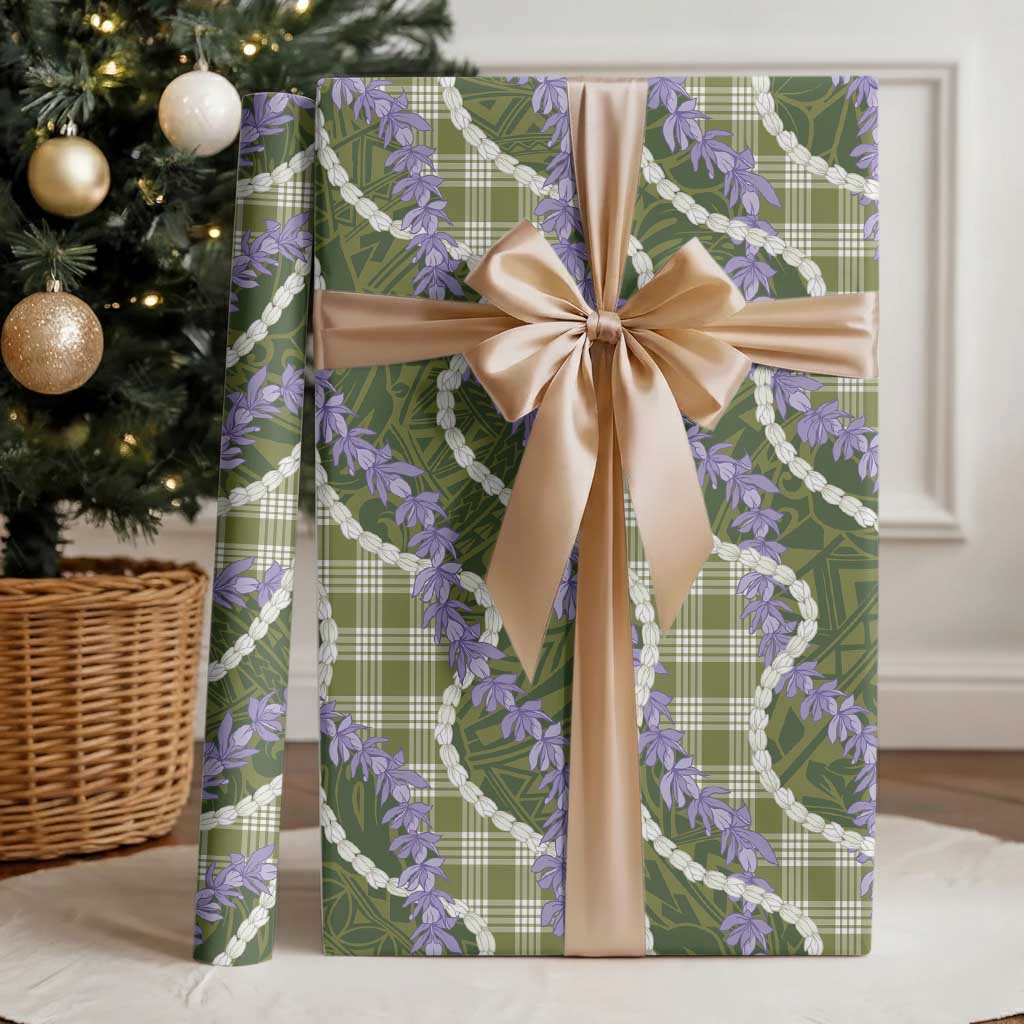Green Hawaii Palaka Honohono Pikake Wrapping Paper Hawaiian Orchid Lei Polynesian Pattern - Polynesian Pride