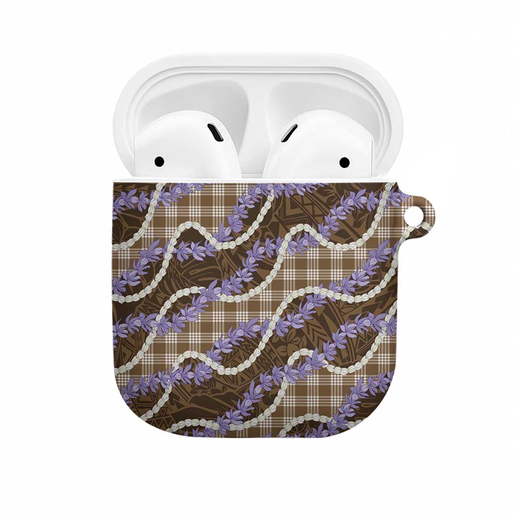 Brown Hawaii Palaka Honohono Pikake AirPods Case Hawaiian Orchid Lei Polynesian Pattern - Polynesian Pride