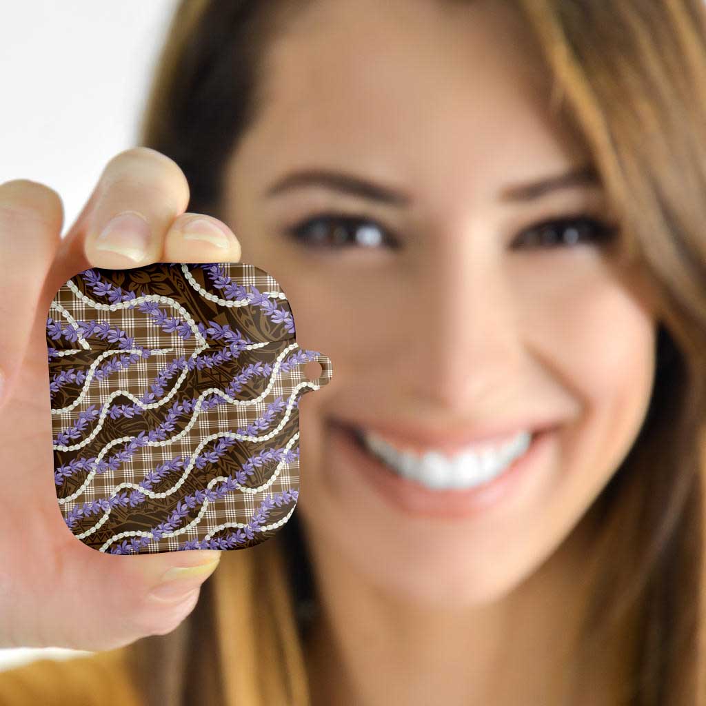 Brown Hawaii Palaka Honohono Pikake AirPods Case Hawaiian Orchid Lei Polynesian Pattern - Polynesian Pride