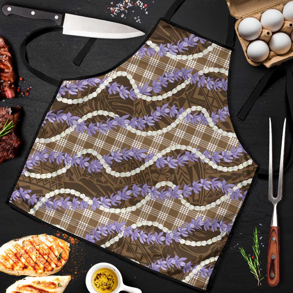Brown Hawaii Palaka Honohono Pikake Apron Hawaiian Orchid Lei Polynesian Pattern - Polynesian Pride