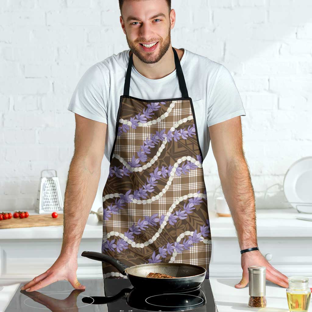 Brown Hawaii Palaka Honohono Pikake Apron Hawaiian Orchid Lei Polynesian Pattern - Polynesian Pride