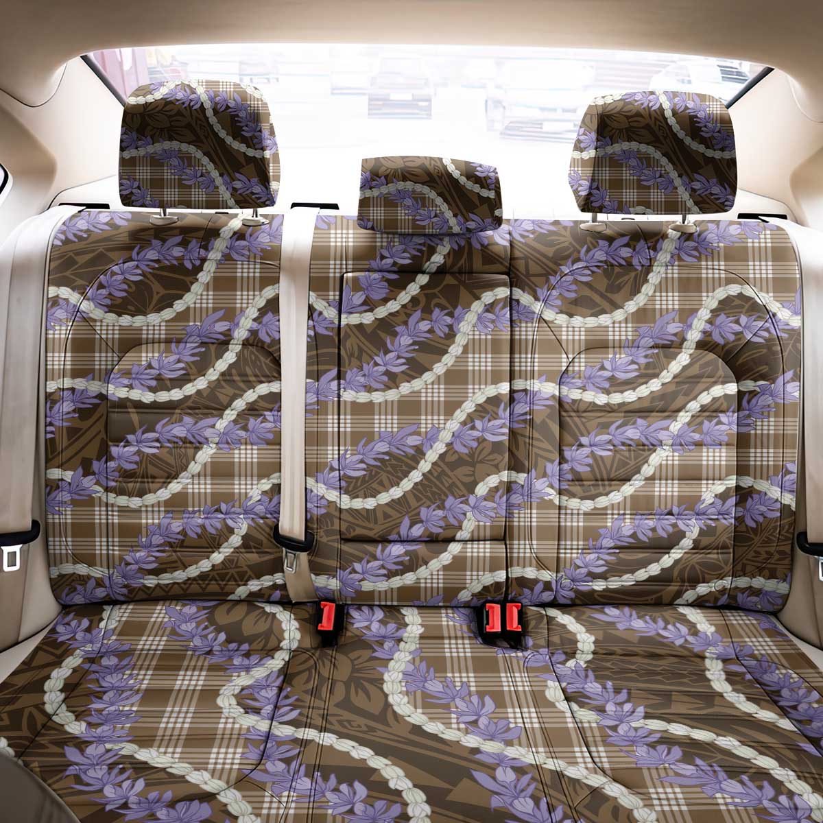 Brown Hawaii Palaka Honohono Pikake Back Car Seat Cover Hawaiian Orchid Lei Polynesian Pattern - Polynesian Pride