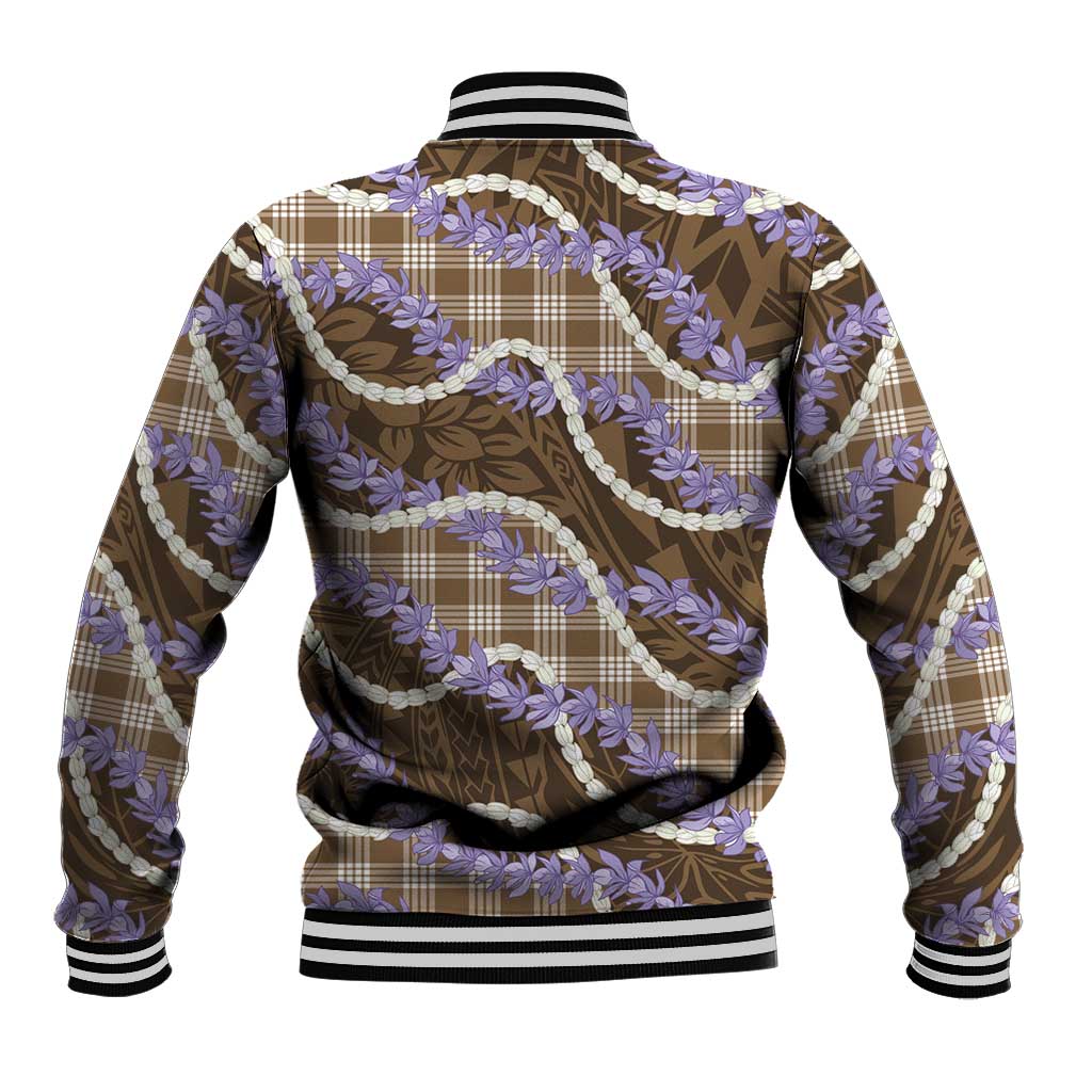 Brown Hawaii Palaka Honohono Pikake Baseball Jacket Hawaiian Orchid Lei Polynesian Pattern - Polynesian Pride