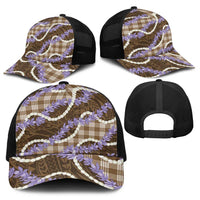 Brown Hawaii Palaka Honohono Pikake Baseball Net Cap Hawaiian Orchid Lei Polynesian Pattern - Polynesian Pride