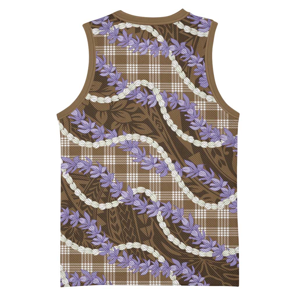 Brown Hawaii Palaka Honohono Pikake Basketball Jersey Hawaiian Orchid Lei Polynesian Pattern - Polynesian Pride