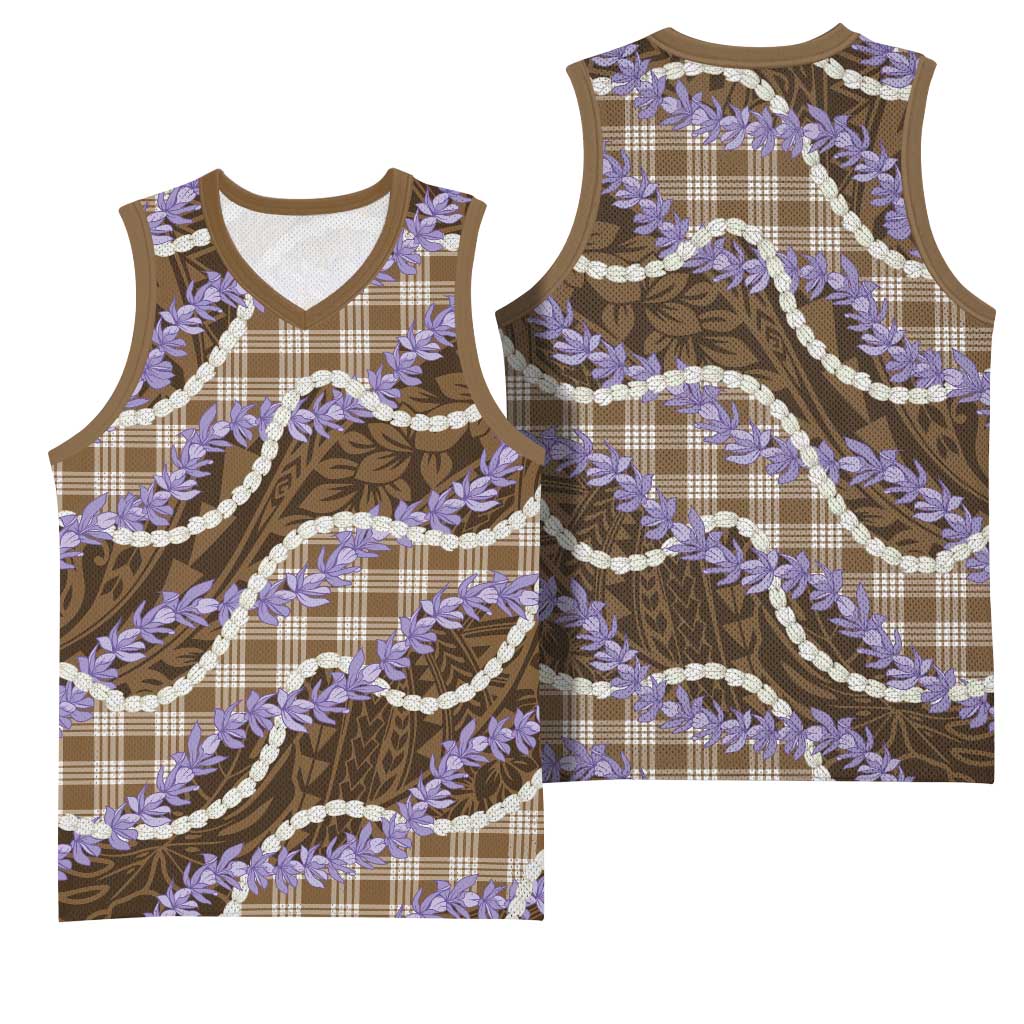 Brown Hawaii Palaka Honohono Pikake Basketball Jersey Hawaiian Orchid Lei Polynesian Pattern - Polynesian Pride