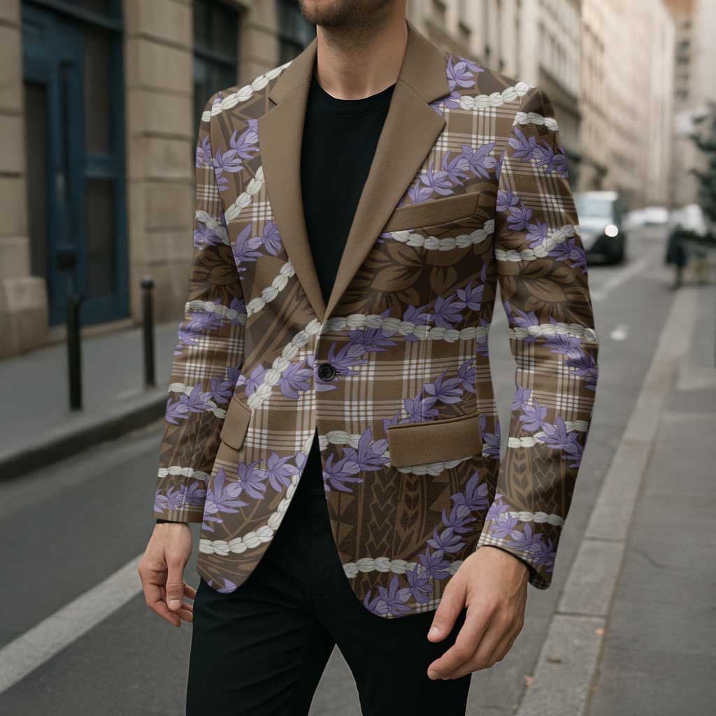 Brown Hawaii Palaka Honohono Pikake Blazer Hawaiian Orchid Lei Polynesian Pattern - Polynesian Pride