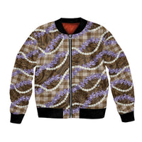 Brown Hawaii Palaka Honohono Pikake Bomber Jacket Hawaiian Orchid Lei Polynesian Pattern - Polynesian Pride