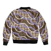 Brown Hawaii Palaka Honohono Pikake Bomber Jacket Hawaiian Orchid Lei Polynesian Pattern - Polynesian Pride