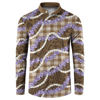 Brown Hawaii Palaka Honohono Pikake Button Sweatshirt Hawaiian Orchid Lei Polynesian Pattern - Polynesian Pride
