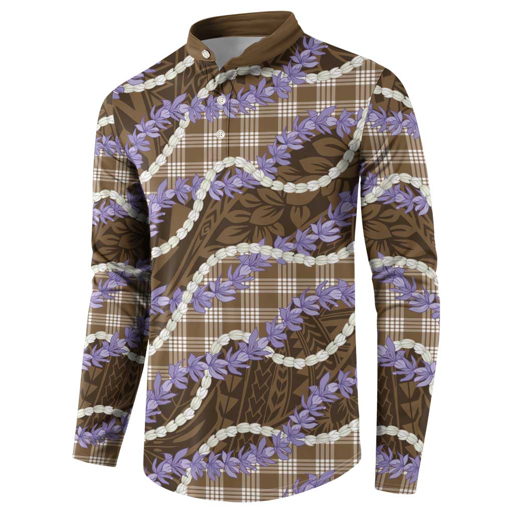 Brown Hawaii Palaka Honohono Pikake Button Sweatshirt Hawaiian Orchid Lei Polynesian Pattern - Polynesian Pride