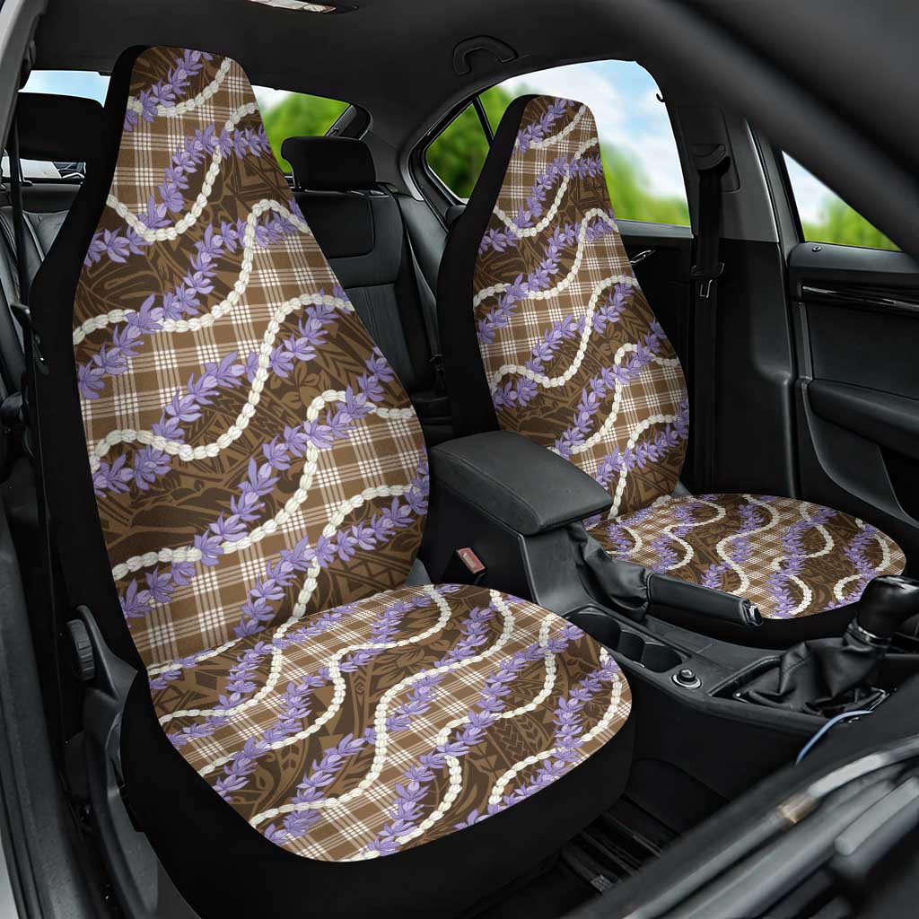 Brown Hawaii Palaka Honohono Pikake Car Seat Cover Hawaiian Orchid Lei Polynesian Pattern - Polynesian Pride
