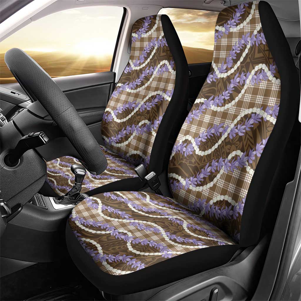 Brown Hawaii Palaka Honohono Pikake Car Seat Cover Hawaiian Orchid Lei Polynesian Pattern - Polynesian Pride