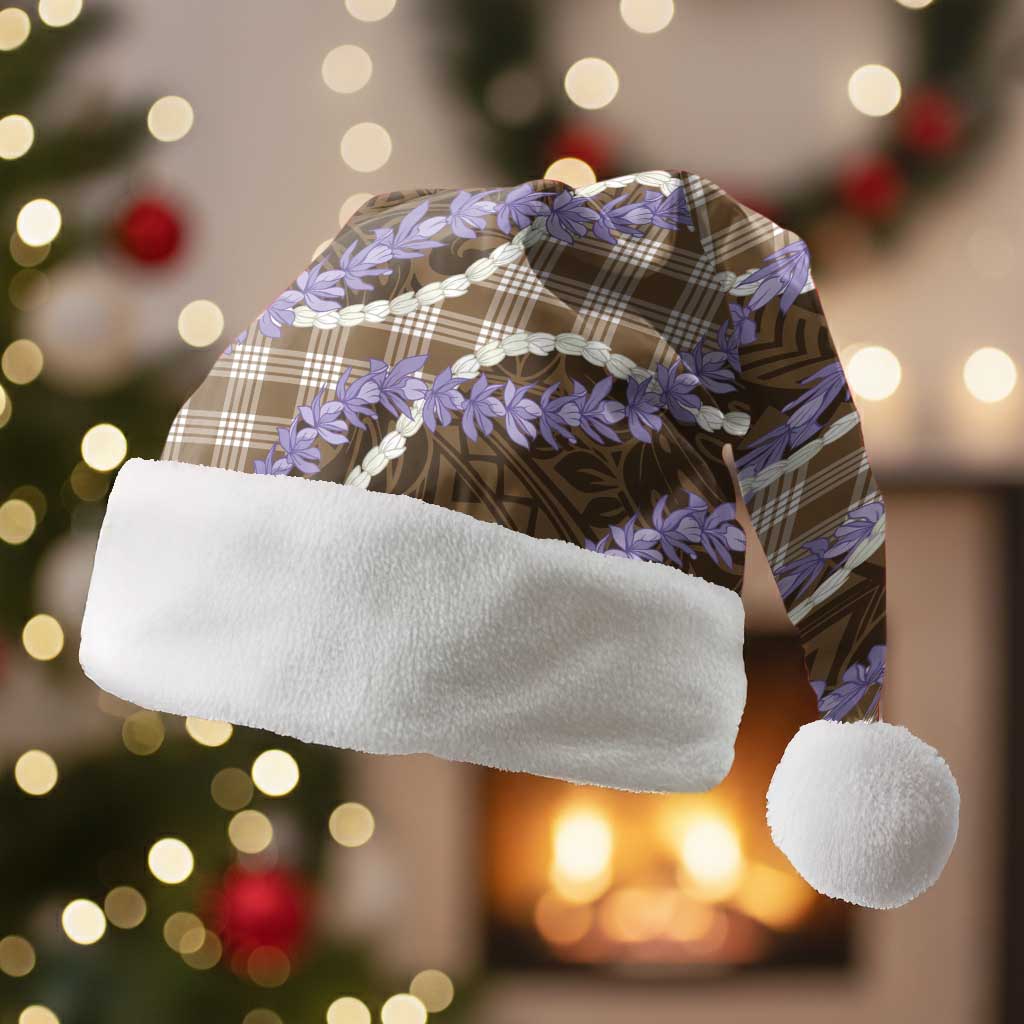 Brown Hawaii Palaka Honohono Pikake Christmas Santa Hat Hawaiian Orchid Lei Polynesian Pattern - Polynesian Pride