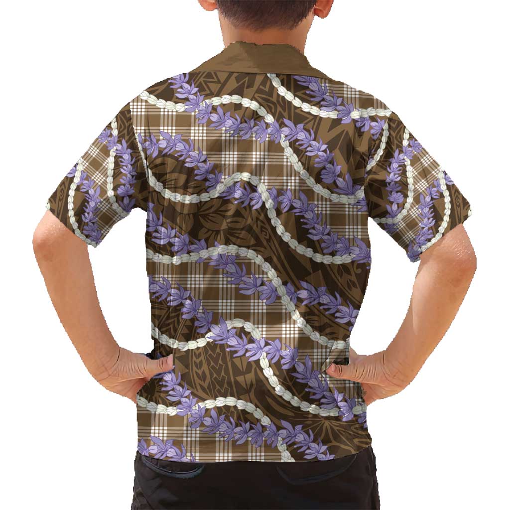 Brown Hawaii Palaka Honohono Pikake Family Matching Long Sleeve Bodycon Dress and Hawaiian Shirt Hawaiian Orchid Lei Polynesian Pattern - Polynesian Pride