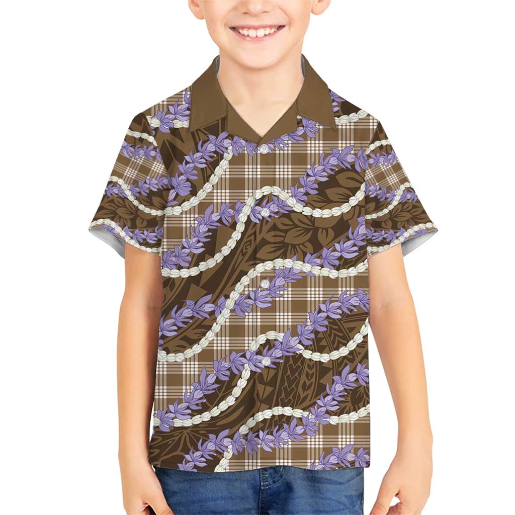 Brown Hawaii Palaka Honohono Pikake Family Matching Long Sleeve Bodycon Dress and Hawaiian Shirt Hawaiian Orchid Lei Polynesian Pattern - Polynesian Pride