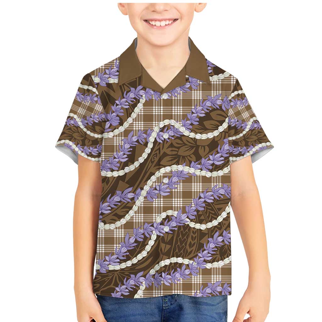 Brown Hawaii Palaka Honohono Pikake Family Matching Mermaid Dress and Hawaiian Shirt Hawaiian Orchid Lei Polynesian Pattern - Polynesian Pride