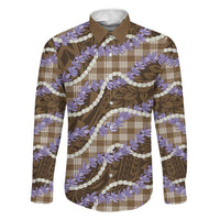 Brown Hawaii Palaka Honohono Pikake Family Matching Off Shoulder Maxi Dress and Hawaiian Shirt Hawaiian Orchid Lei Polynesian Pattern LT14 Dad's Shirt - Long Sleeve Brown - Polynesian Pride
