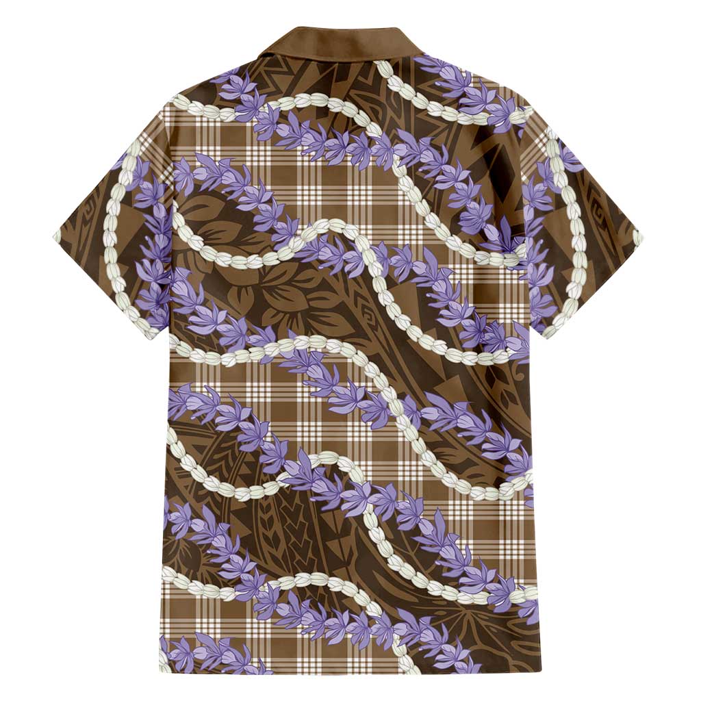 Brown Hawaii Palaka Honohono Pikake Family Matching Off Shoulder Short Dress and Hawaiian Shirt Hawaiian Orchid Lei Polynesian Pattern LT14 - Polynesian Pride