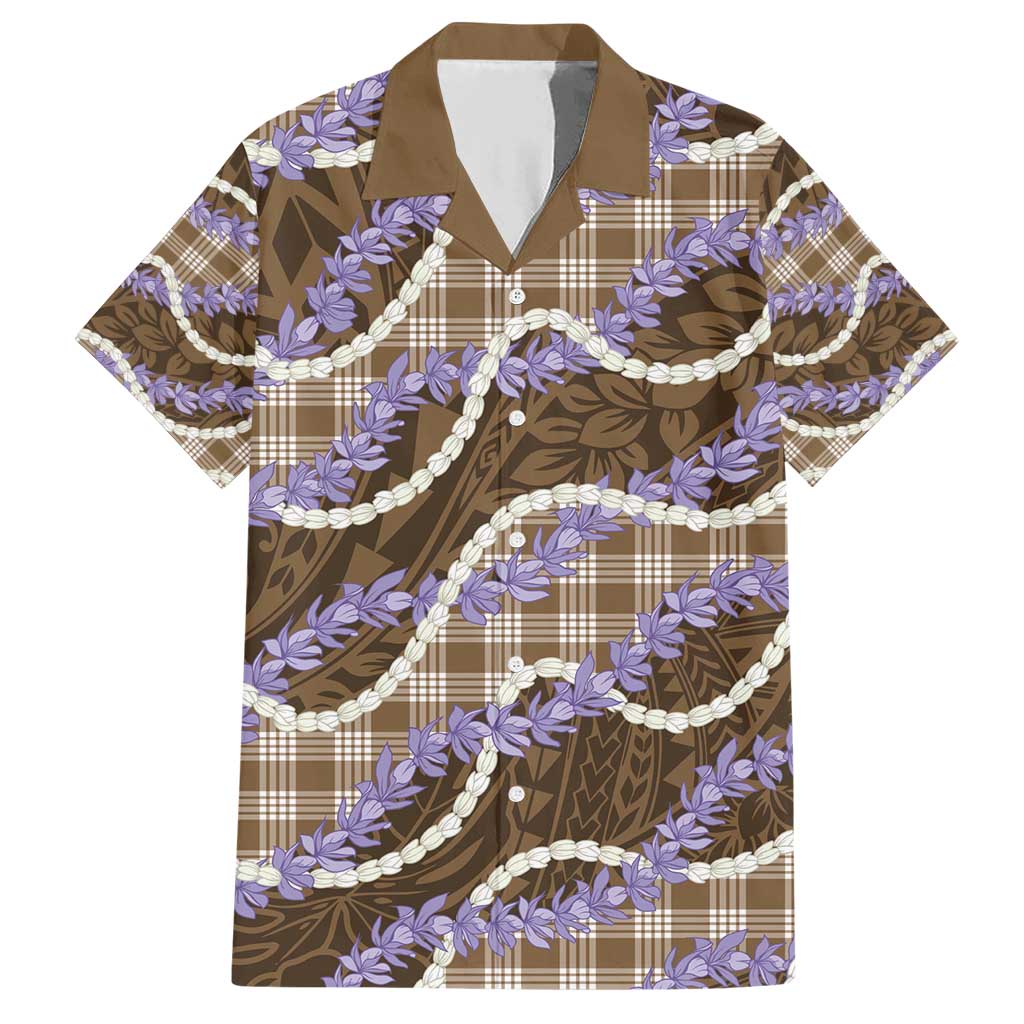 Brown Hawaii Palaka Honohono Pikake Family Matching Short Sleeve Bodycon Dress and Hawaiian Shirt Hawaiian Orchid Lei Polynesian Pattern - Polynesian Pride