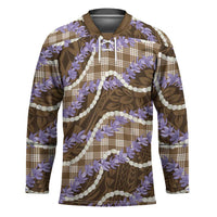 Brown Hawaii Palaka Honohono Pikake Hockey Jersey Hawaiian Orchid Lei Polynesian Pattern - Polynesian Pride