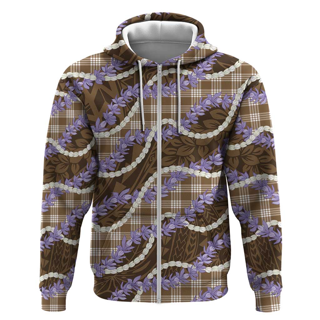 Brown Hawaii Palaka Honohono Pikake Hoodie Hawaiian Orchid Lei Polynesian Pattern - Polynesian Pride