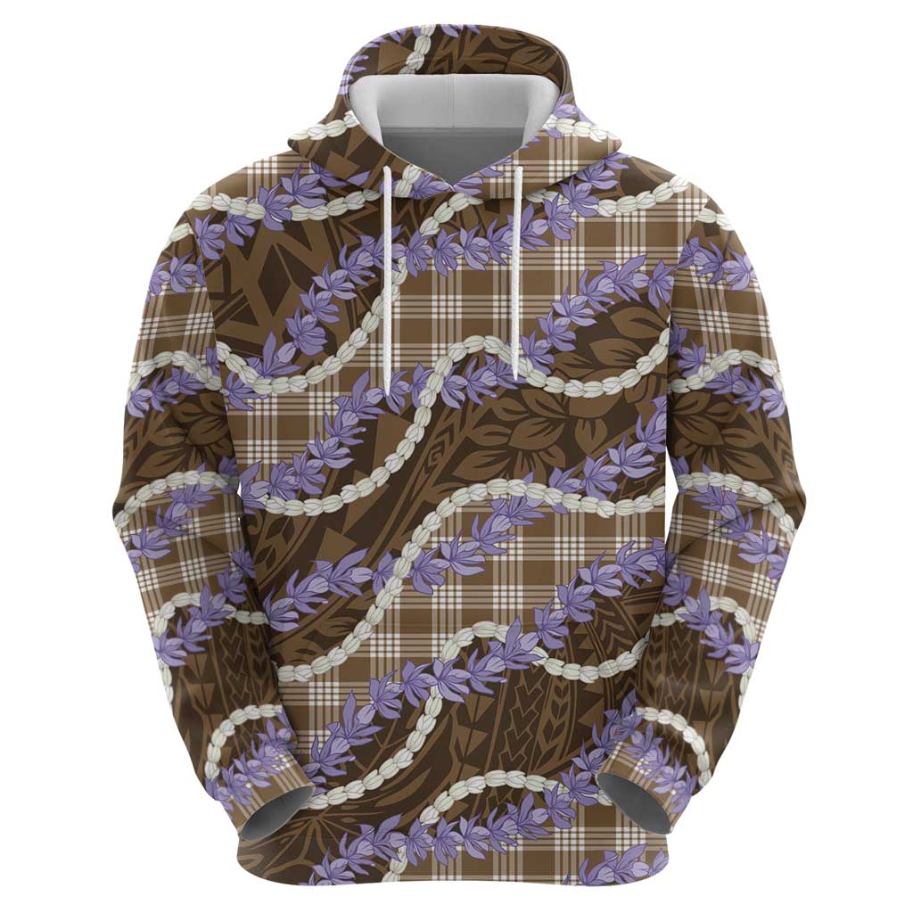 Brown Hawaii Palaka Honohono Pikake Hoodie Hawaiian Orchid Lei Polynesian Pattern - Polynesian Pride