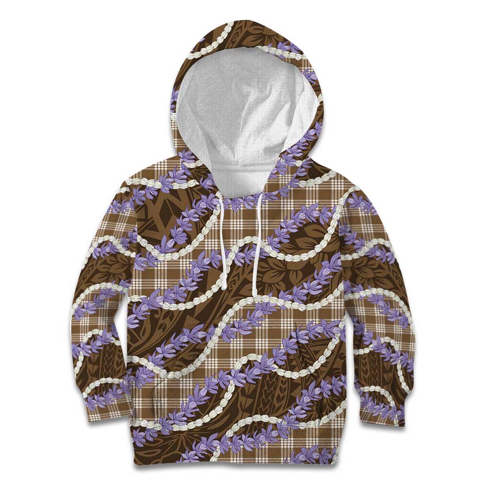 Brown Hawaii Palaka Honohono Pikake Kid Hoodie Hawaiian Orchid Lei Polynesian Pattern - Polynesian Pride