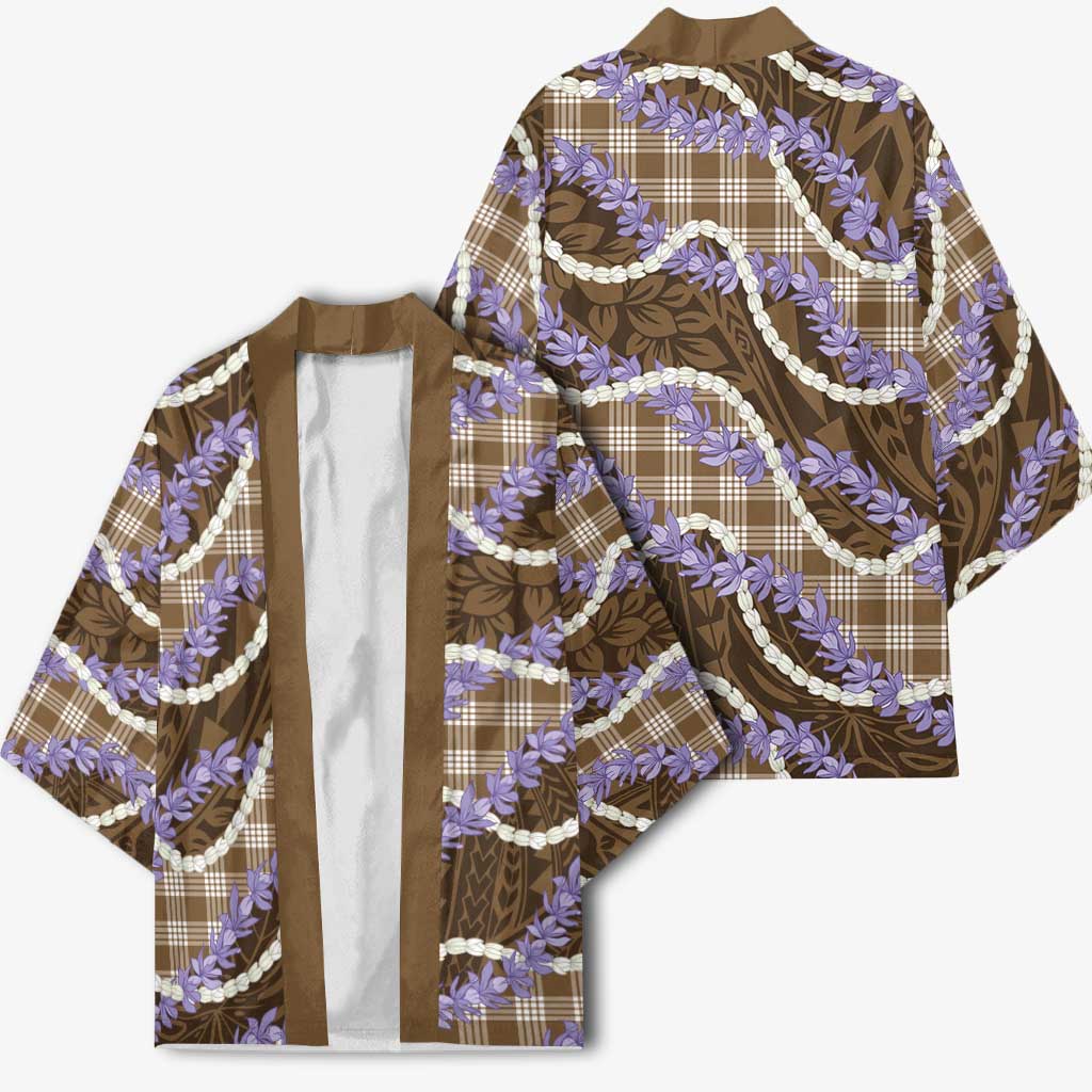 Brown Hawaii Palaka Honohono Pikake Kimono Hawaiian Orchid Lei Polynesian Pattern - Polynesian Pride