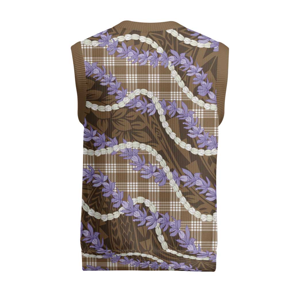 Brown Hawaii Palaka Honohono Pikake Christmas Knitted V-Neck Vest Hawaiian Orchid Lei Polynesian Pattern - Polynesian Pride