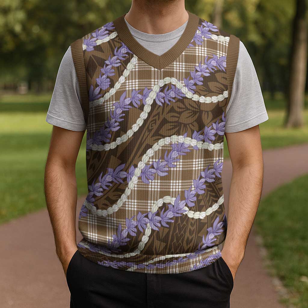 Brown Hawaii Palaka Honohono Pikake Christmas Knitted V-Neck Vest Hawaiian Orchid Lei Polynesian Pattern - Polynesian Pride