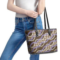 Brown Hawaii Palaka Honohono Pikake Leather Tote Bag Hawaiian Orchid Lei Polynesian Pattern - Polynesian Pride