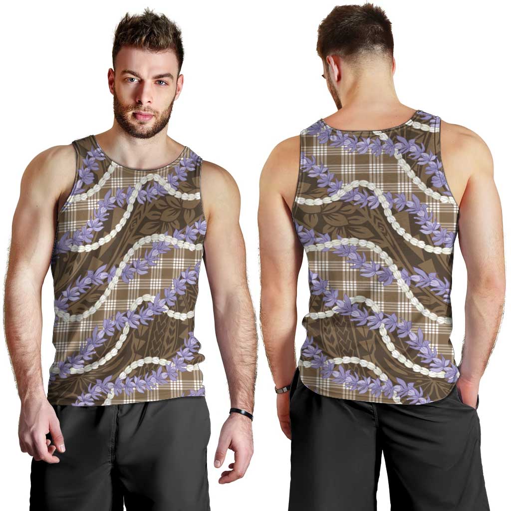 Brown Hawaii Palaka Honohono Pikake Men Tank Top Hawaiian Orchid Lei Polynesian Pattern - Polynesian Pride