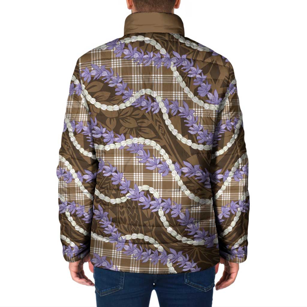 Brown Hawaii Palaka Honohono Pikake Padded Jacket Hawaiian Orchid Lei Polynesian Pattern - Polynesian Pride