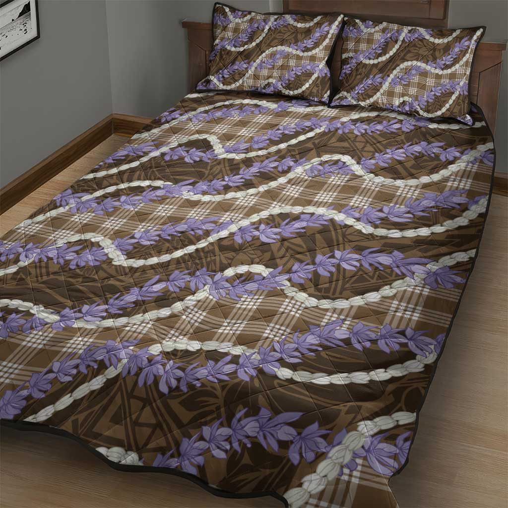 Brown Hawaii Palaka Honohono Pikake Quilt Bed Set Hawaiian Orchid Lei Polynesian Pattern - Polynesian Pride