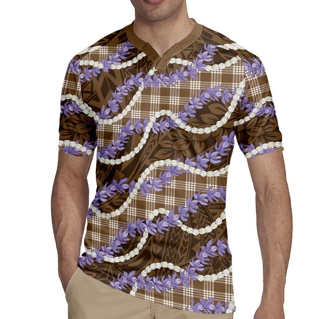 Brown Hawaii Palaka Honohono Pikake Rugby Jersey Hawaiian Orchid Lei Polynesian Pattern - Polynesian Pride