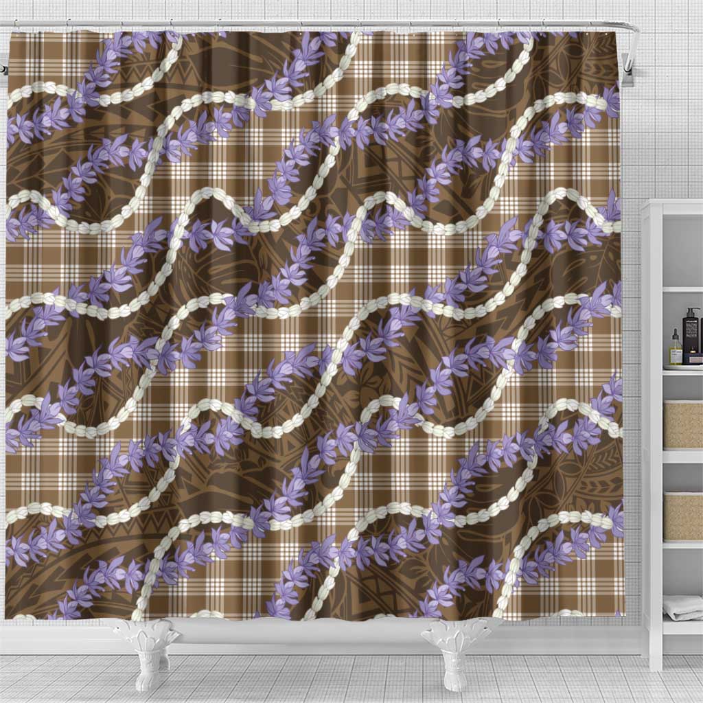 Brown Hawaii Palaka Honohono Pikake Shower Curtain Hawaiian Orchid Lei Polynesian Pattern - Polynesian Pride