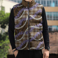 Brown Hawaii Palaka Honohono Pikake Sleeveless Puffer Jacket Hawaiian Orchid Lei Polynesian Pattern - Polynesian Pride