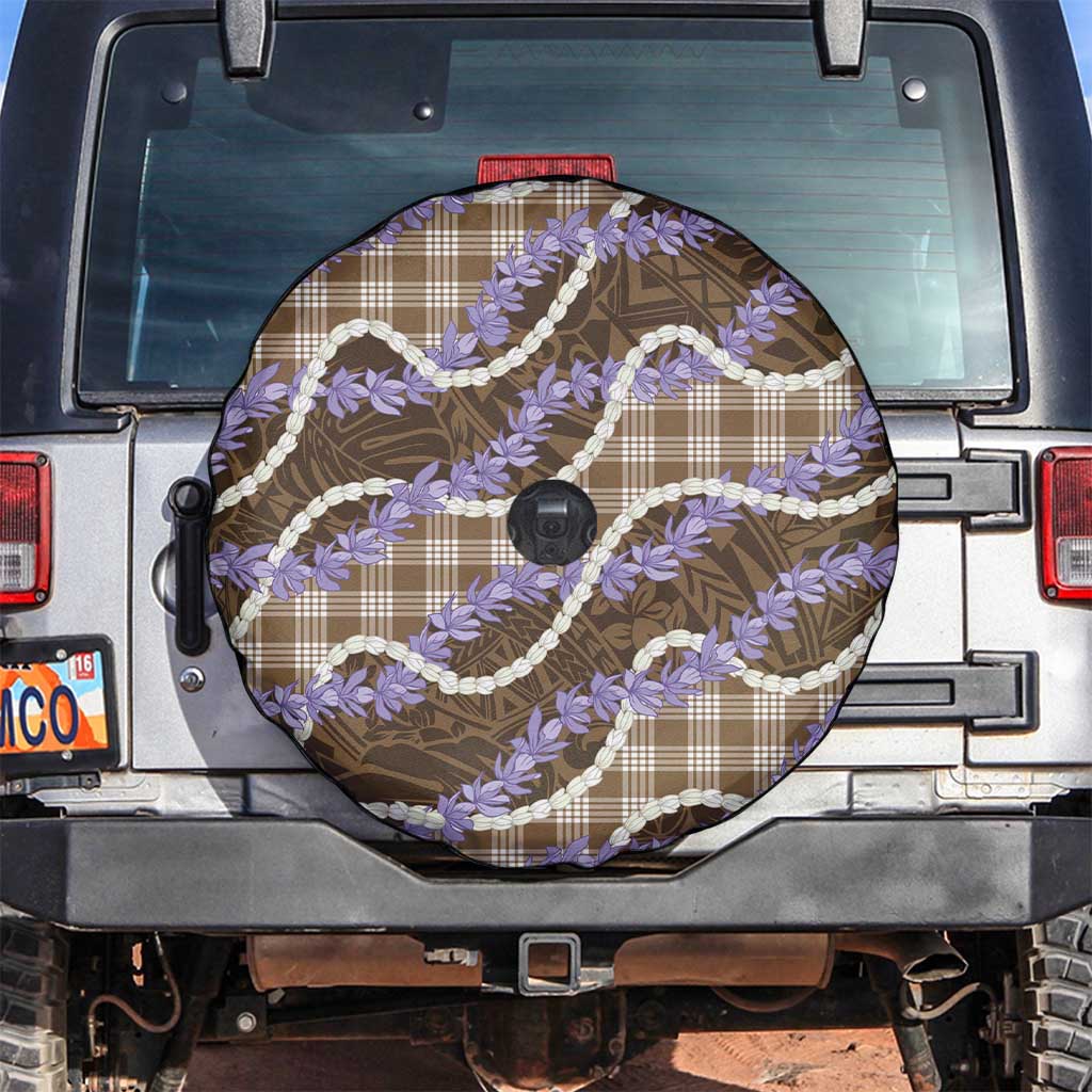 Brown Hawaii Palaka Honohono Pikake Spare Tire Cover Hawaiian Orchid Lei Polynesian Pattern - Polynesian Pride