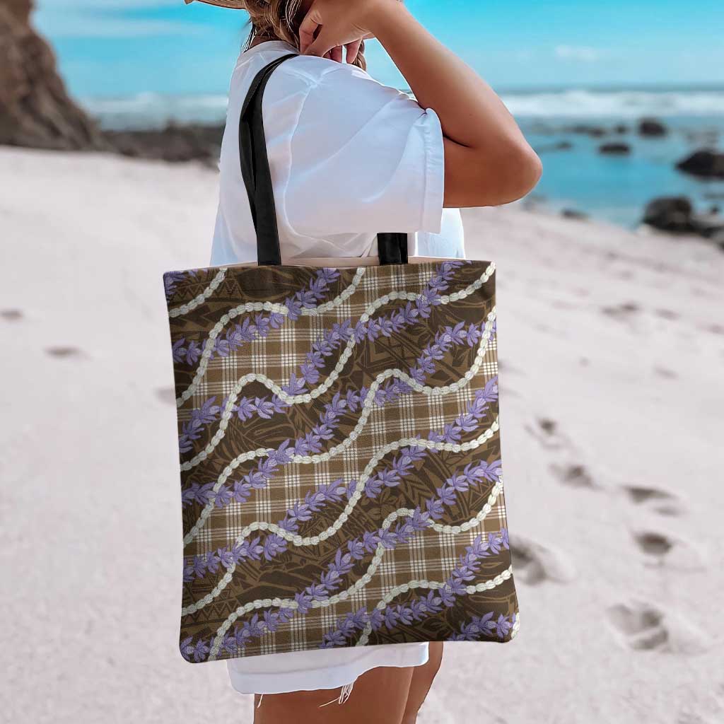 Brown Hawaii Palaka Honohono Pikake Tote Bag Hawaiian Orchid Lei Polynesian Pattern - Polynesian Pride
